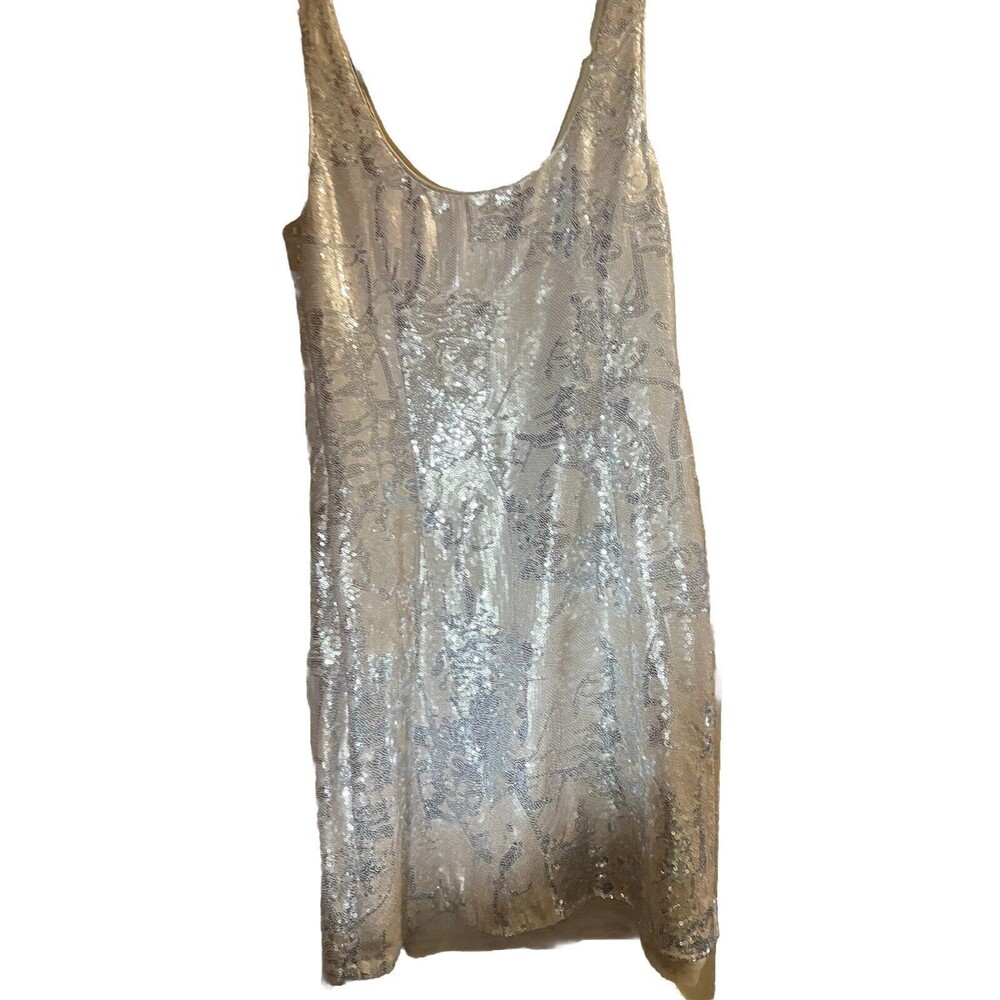 $350 Aidan by Aidan Mattox Women's Silver Sequined Crewneck Dress Size US 8